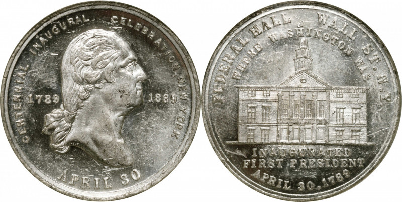 1889 Inaugural Centennial Medal. April 30 - Federal Hall. Musante GW-1099, Dougl...