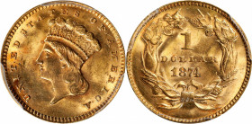1874 Gold Dollar. MS-64 (PCGS).

PCGS# 7575. NGC ID: 25DC.

Estimate: $ 600