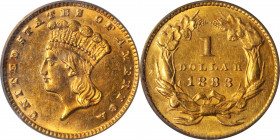 1883 Gold Dollar. MS-60 (PCGS). OGH.

PCGS# 7584. NGC ID: 25DM.

Estimate: $ 400