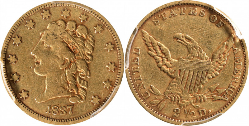 1837 Classic Head Quarter Eagle. HM-1. Rarity-3. VF-30 (PCGS).

PCGS# 7695. NG...