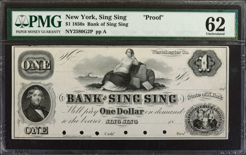 New York, New York. Bank of Sing Sing. 1850s. $1. PMG Uncirculated 62. Proof.
...