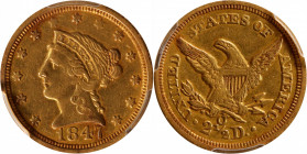 1847-O Liberty Head Quarter Eagle. Winter-3. EF-45 (PCGS).

PCGS# 7747. NGC ID: 25H8.

Estimate: $ 700