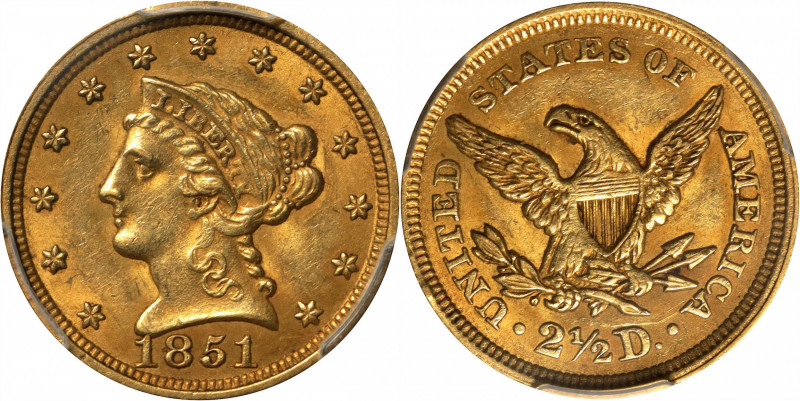 1851 Liberty Head Quarter Eagle. AU-58 (PCGS).

PCGS# 7759. NGC ID: 25HL.

F...