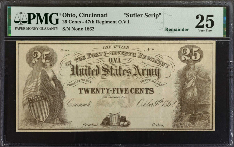 Cincinnati, Ohio. Regiment O.V.I. Sutler Scrip. 1862. 25 Cents. PMG Very Fine 25...