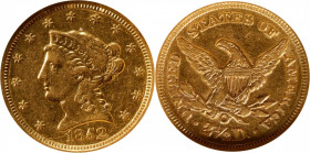 1852-O Liberty Head Quarter Eagle. Winter-2. AU-50 (NGC).

PCGS# 7766. NGC ID: 25HU.

Estimate: $ 600