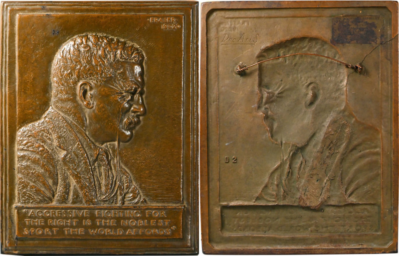 1920 Theodore Roosevelt Portrait Plaque. By James Earle Fraser. Cold Painted Cas...