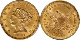 1861 Liberty Head Quarter Eagle. Type II Reverse. AU-58 (PCGS).

PCGS# 7794. NGC ID: 25JV.

Estimate: $ 500