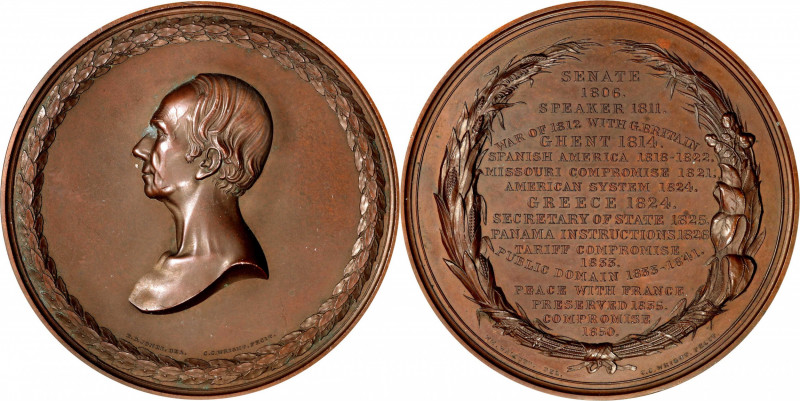 "1850" Henry Clay Memorial Medal. Electrotype. By Charles Cushing Wright. Julian...