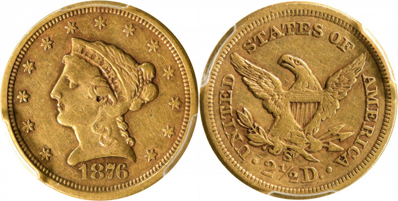 1876-S Liberty Head Quarter Eagle. EF-45 (PCGS).

PCGS# 7825. NGC ID: 25KV.
...