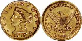 1905 Liberty Head Quarter Eagle. AU Details--Scratch (PCGS).

PCGS# 7857. NGC ID: 25LW.

From the Mark and Lottie Salton Collection.

Estimate: ...