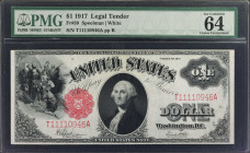 Fr. 39. 1917 $1 Legal Tender Note. PMG Choice Uncirculated 64 EPQ.

A Choice Uncirculated 64 EPQ 1917 $1 Legal Tender with four full margins and nic...