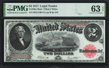 Fr. 59m. 1917 $2 Legal Tender Mule Note. PMG Choice Uncirculated 63 EPQ.

Back plate 344. Fully original paper.

Estimate: $300.00 - $500.00