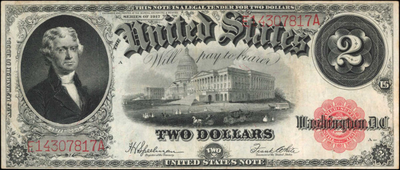 Fr. 60. 1917 $2 Legal Tender Note. Very Fine.

Light rust spots are noticed.
...