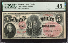 Fr. 69. 1878 $5 Legal Tender Note. PMG Choice Extremely Fine 45.

Frontier family at center with Andrew Jackson at left and large "V" counter at rig...