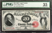 Fr. 147. 1880 $20 Legal Tender Note. PMG Choice Very Fine 35.

Red serial numbers. The last signature variety for the 1880 series $20 Legal.

Esti...