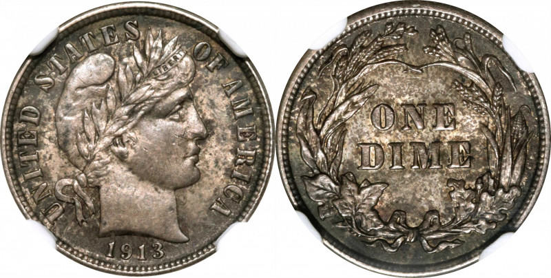 1913 Barber Dime. MS-63 (NGC).

PCGS# 4863. NGC ID: 23FR.

Estimate: $ 160