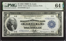 Fr. 730. 1918 $1 Federal Reserve Bank Note. St. Louis. PMG Choice Uncirculated 64 EPQ.

Signature combination of Teehee-Burke as well as Attebery-We...