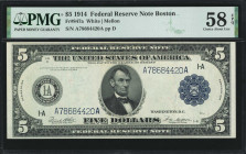 Fr. 847a. 1914 $5 Federal Reserve Note. Boston. PMG Choice About Uncirculated 58 EPQ.

A bright & fresh example of this Boston $5.

Estimate: $150...