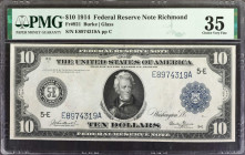 Fr. 921. 1914 $10 Federal Reserve Note. Richmond. PMG Choice Very Fine 35.

The Large Size $10 Federal Reserve notes used a portrait of Andrew Jacks...