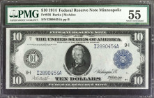 Fr. 936. 1914 $10 Federal Reserve Note. Minneapolis. PMG About Uncirculated 55.

This Minneapolis Series 1914 $10 FRN is an attractive AU 55 and qui...