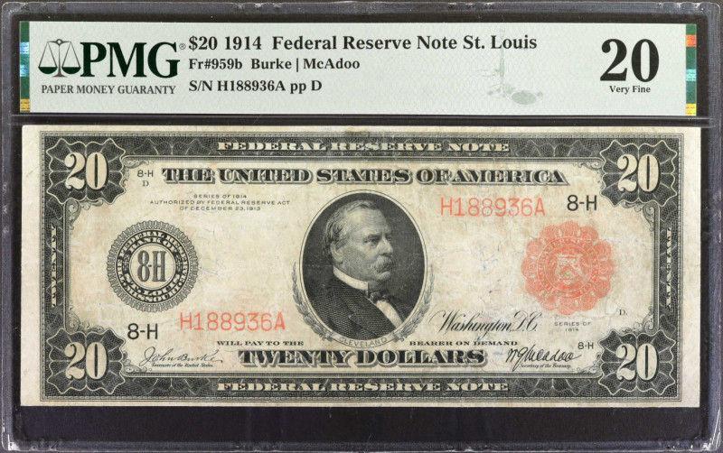 Fr. 959b. 1914 Red Seal $20 Federal Reserve Note. St. Louis. PMG Very Fine 20.
...