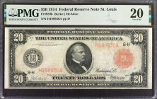 Fr. 959b. 1914 Red Seal $20 Federal Reserve Note. St. Louis. PMG Very Fine 20.

Though no deep vertical folds are really evident, the note is slight...