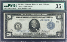 Fr. 991c. 1914 $20 Federal Reserve Note. Chicago. PMG Choice Very Fine 35 EPQ.

A Type "C" variety, this particular note with three fairly deep vert...