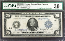 Fr. 991c. 1914 $20 Federal Reserve Note. Chicago. PMG Very Fine 30 EPQ.

A scarcer Type "C" variety showing the two seals closer to the center of th...