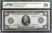 Fr. 1000. 1914 $20 Federal Reserve Note. Kansas City. PMG Choice About Uncirculated 58.

A crisp and bright example, just a hair's breadth away from...