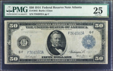 Fr. 1045. 1914 $50 Federal Reserve Note. Atlanta. PMG Very Fine 25.

This $50 from the Federal Reserve Bank of Atlanta is a much scarcer note and on...