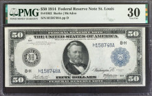 Fr. 1052. 1914 $50 Federal Reserve Note. St. Louis. PMG Very Fine 30.

While we are not sure of what "Foreign Substance" PMG is referring to here, w...