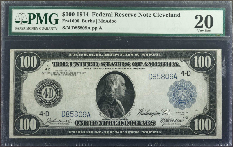 Fr. 1096. 1914 $100 Federal Reserve Note. Cleveland. PMG Very Fine 20.

A bold...