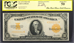 Fr. 1173. 1922 $10 Gold Certificate. PCGS Currency About New 50.

This $20 Gold Certificate is found in a special PCGS Currency holder which has bee...