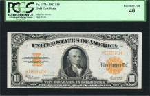 Fr. 1173a. 1922 $10 Gold Certificate. PCGS Currency Extremely Fine 40.

Lovely color and appeal stands out on this mid grade Gold Certificate.

Es...