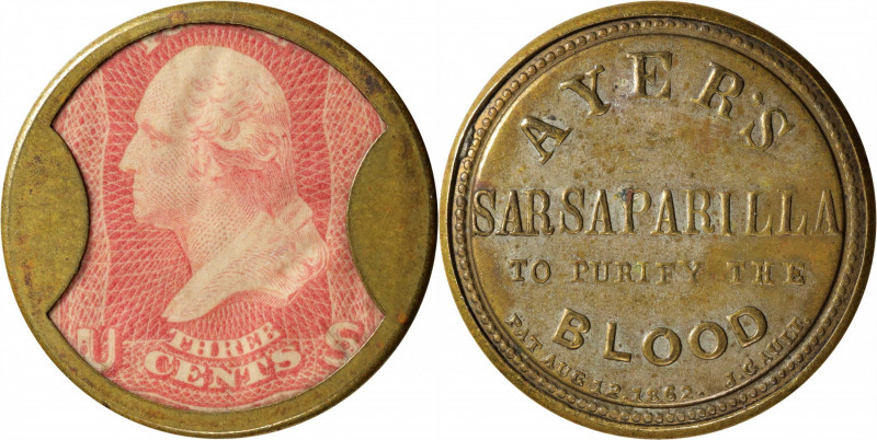 1862 Ayer's Sarsaparilla. Three Cents. HB-30, EP-34A, S-15a, Reed-AS03MD. Medium...