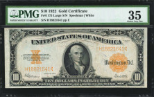 Fr. 1173. 1922 $10 Gold Certificate. PMG Choice Very Fine 35.

Large serial number variety.

Estimate: $300.00 - $400.00