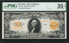 Fr. 1187. 1922 $20 Gold Certificate. PMG Choice Very Fine 35 EPQ.

An appealing fully original mid-grade offering of this $20 Gold. Our nations firs...