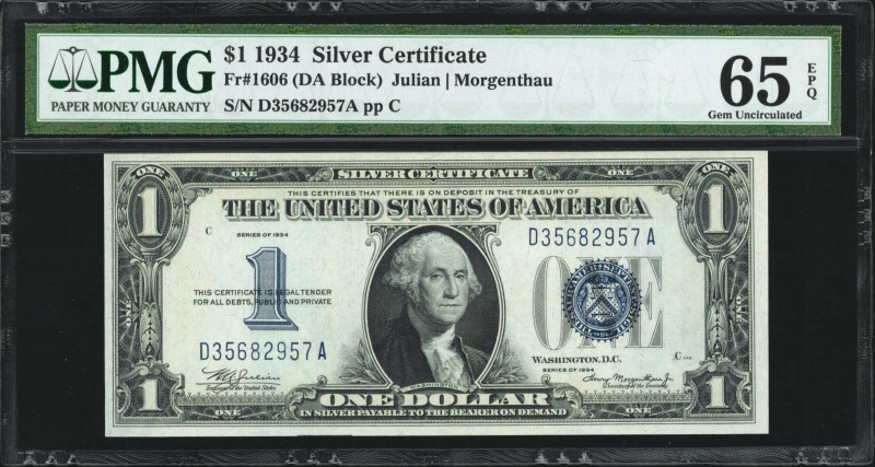 Fr. 1606. 1934 $1 Silver Certificate. PMG Gem Uncirculated 65 EPQ.

Blast whil...