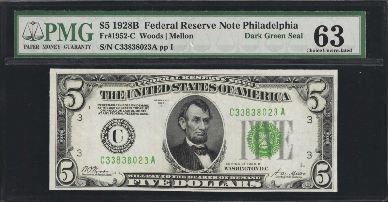 Fr. 1952-C. Lot of (12). 1928B $5 Federal Reserve Note. Philadelphia. PMG Choice...