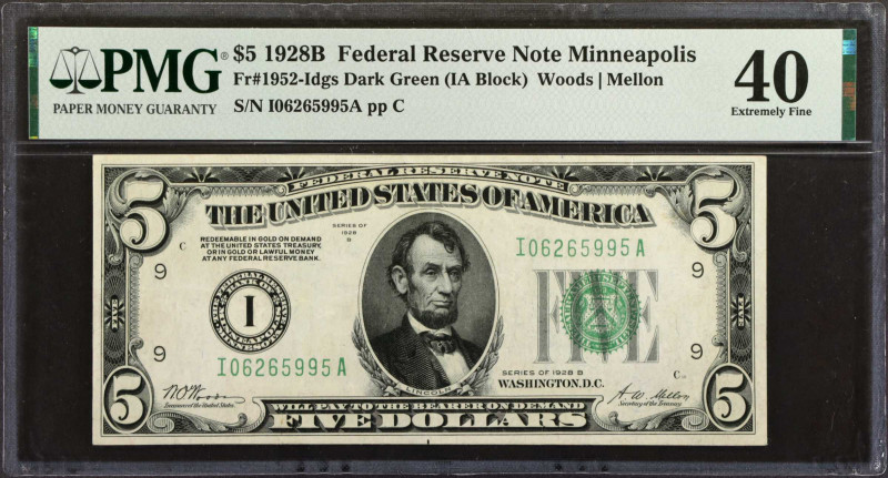 Fr. 1952-Idgs. 1928B $5 Federal Reserve Note. Minneapolis. PMG Extremely Fine 40...