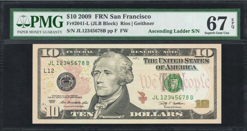 Fr. 2041-L. 2009 $10 Federal Reserve Note. San Francisco. PMG Superb Gem Uncircu...