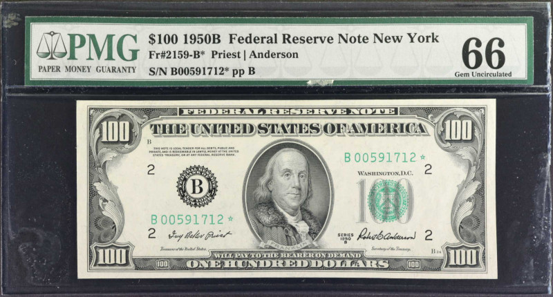 Fr. 2159-B*. 1950B $100 Federal Reserve Star Note. New York. PMG Gem Uncirculate...