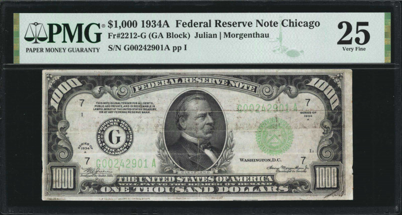 Fr. 2212-G. 1934A $1000 Federal Reserve Note. Chicago. PMG Very Fine 25.

PMG ...