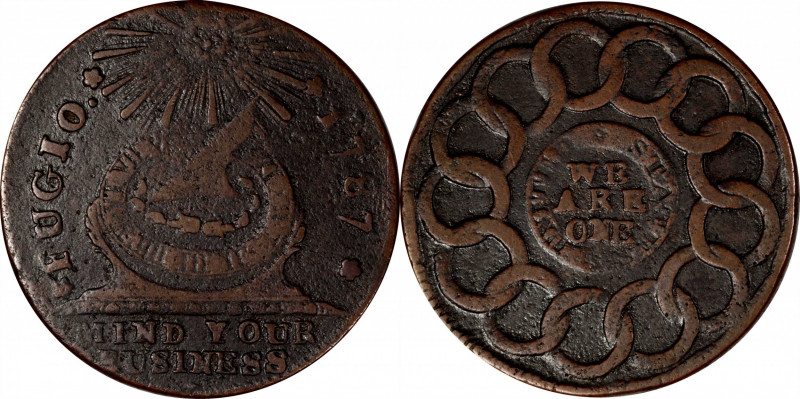 1787 Fugio Cent. Club Rays. Newman 4-E, W-6685. Rarity-3. Rounded Ends. Very Fin...