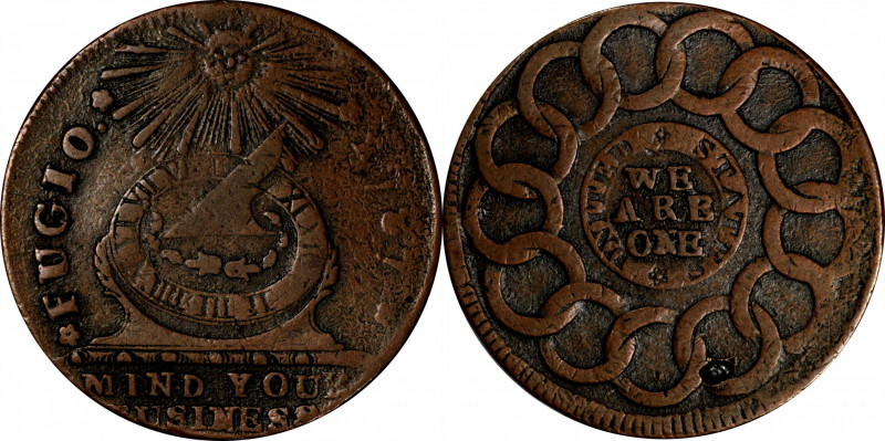 1787 Fugio Cent. Club Rays. Newman 4-E, W-6685. Rarity-3. Rounded Ends. Very Fin...