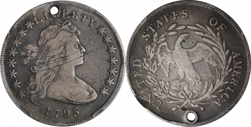 1795 Draped Bust Silver Dollar. BB-51, B-14. Rarity-2. Off-Center Bust. Fine Det...