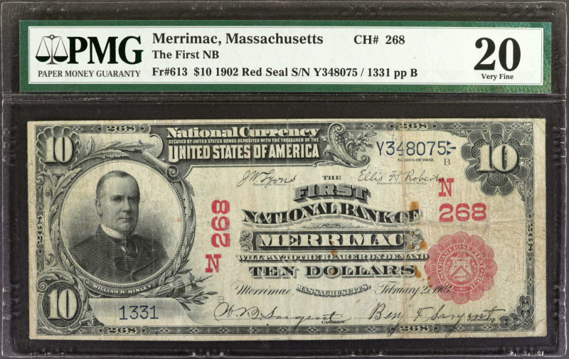 Merrimac, Massachusetts. $10 1902 Red Seal. Fr. 613. The First NB. Charter #268....