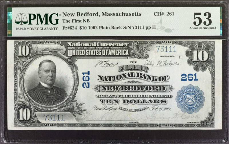 New Bedford, Massachusetts. $10 1902 Plain Back. Fr. 624. The First NB. Charter ...