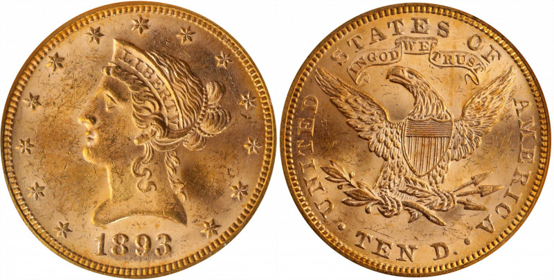 1893 Liberty Head Eagle. MS-63 (NGC).

PCGS# 8725. NGC ID: 266Z.

Estimate: ...