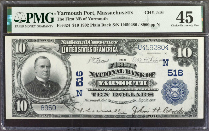 Yarmouth, Massachusetts. $10 1902 Plain Back. Fr. 624. The First NB. Charter #51...